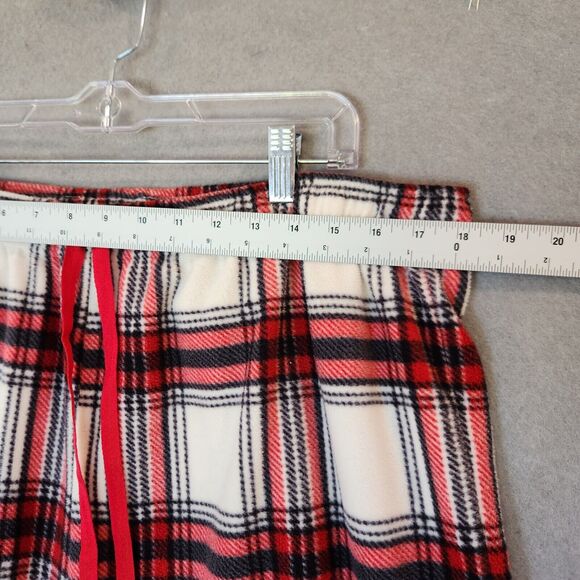 PajamaGram Mens Fleece Pajama Set XL Red White Plaid Long Sleeve Wide Leg PJs - Picture 13 of 16
